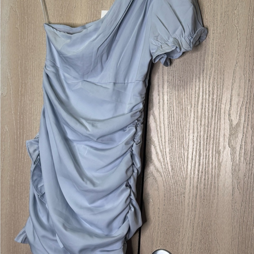 Hello Molly Light Blue Ruched One-Shoulder Dress - Picture 4 of 13